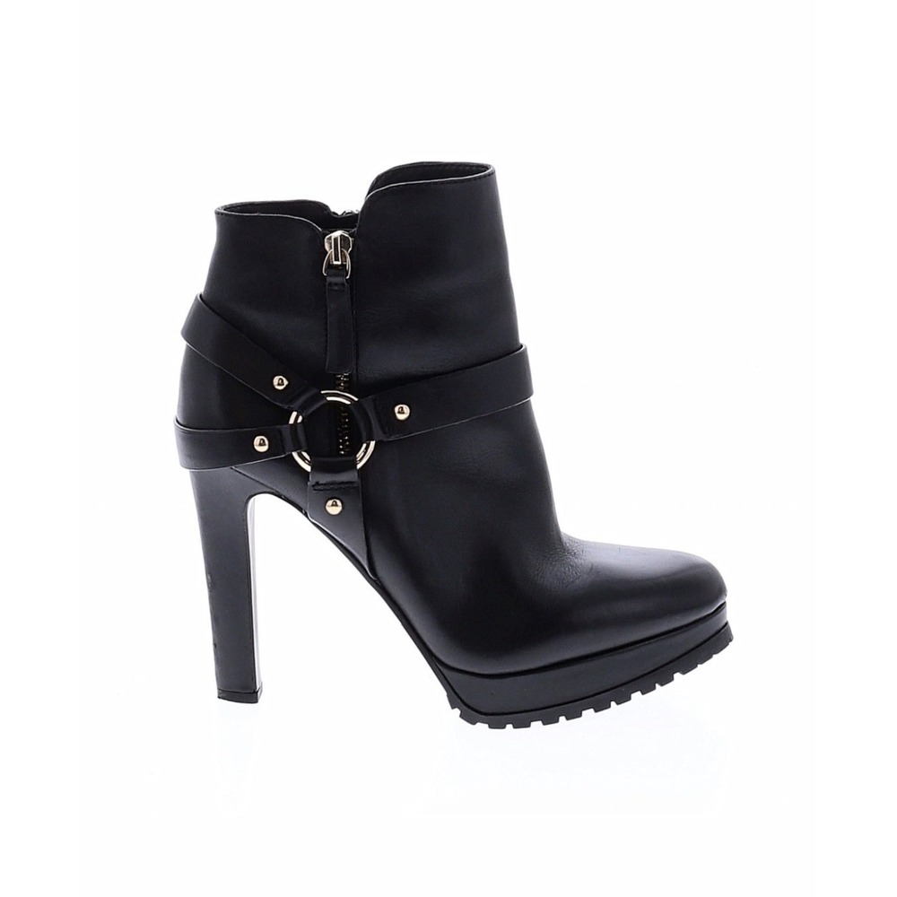 Gianni Bini Molle Womens Black Leather Harness Platform Ankle Boots Heels  9.5M